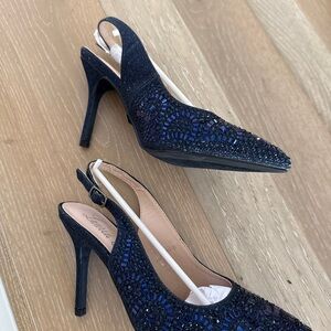 Lauren Lorraine Navy Beaded Slingback Pumps